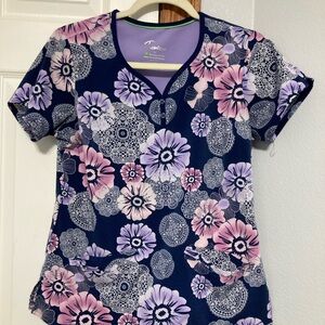 Premier Blue and Pink Fitted scrub top